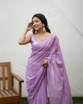 Safron Pink Pearl Sequence Worked Heavy Georgette Saree